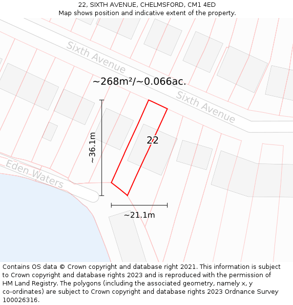 22, SIXTH AVENUE, CHELMSFORD, CM1 4ED: Plot and title map