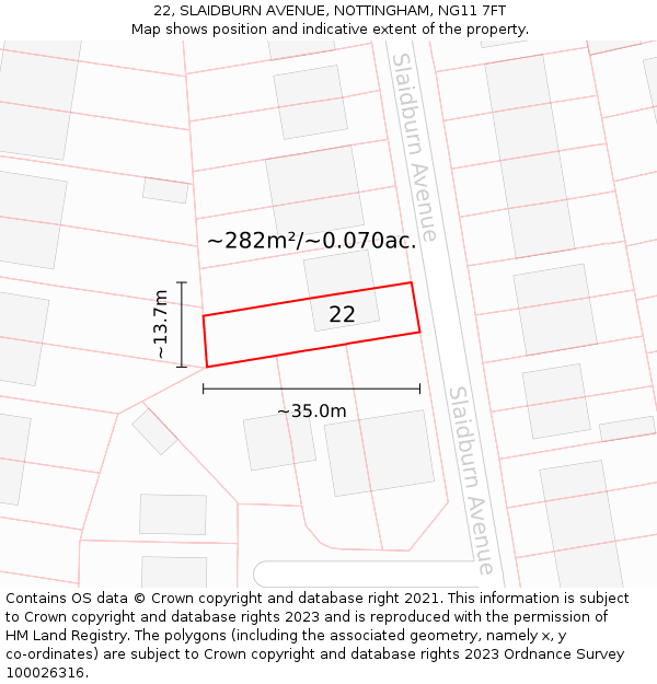 22, SLAIDBURN AVENUE, NOTTINGHAM, NG11 7FT: Plot and title map