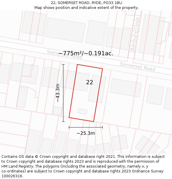 22, SOMERSET ROAD, RYDE, PO33 1BU: Plot and title map