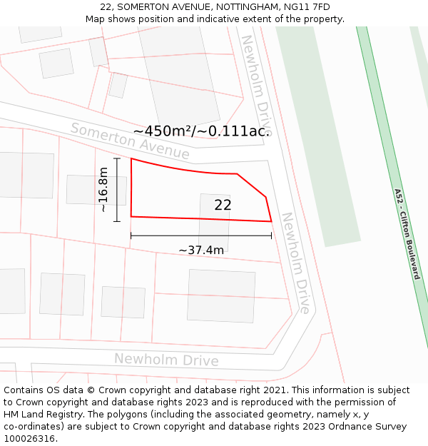 22, SOMERTON AVENUE, NOTTINGHAM, NG11 7FD: Plot and title map