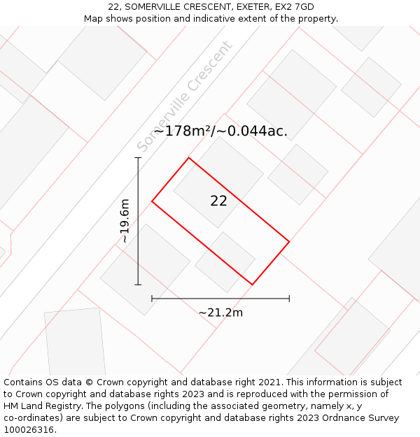 22, SOMERVILLE CRESCENT, EXETER, EX2 7GD: Plot and title map