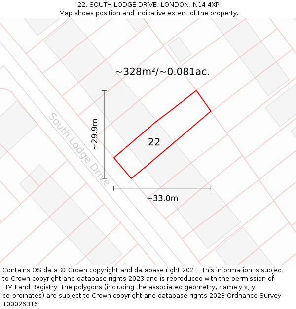 22, SOUTH LODGE DRIVE, LONDON, N14 4XP: Plot and title map