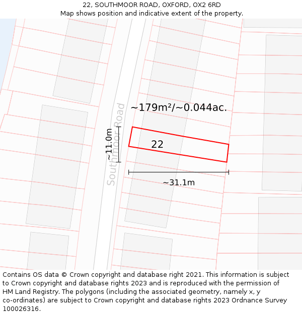 22, SOUTHMOOR ROAD, OXFORD, OX2 6RD: Plot and title map