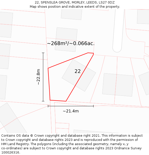 22, SPENSLEA GROVE, MORLEY, LEEDS, LS27 0DZ: Plot and title map