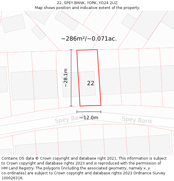 22, SPEY BANK, YORK, YO24 2UZ: Plot and title map