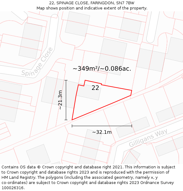 22, SPINAGE CLOSE, FARINGDON, SN7 7BW: Plot and title map
