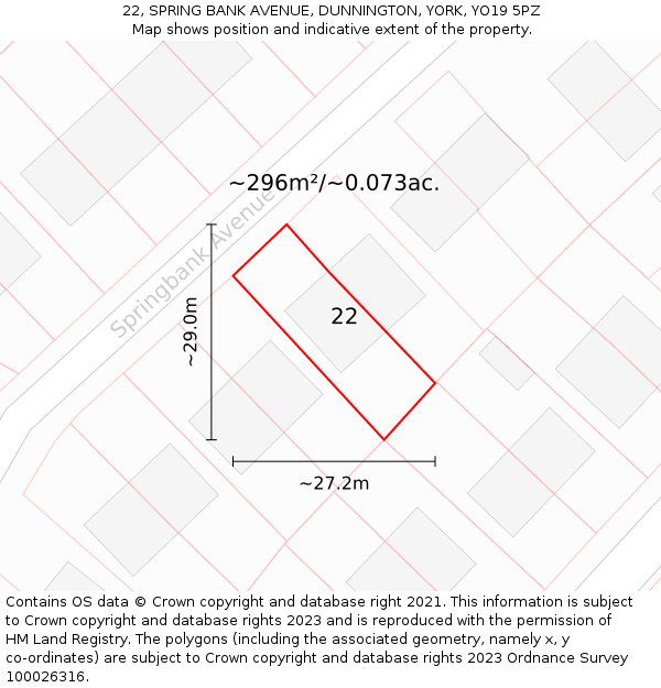 22, SPRING BANK AVENUE, DUNNINGTON, YORK, YO19 5PZ: Plot and title map