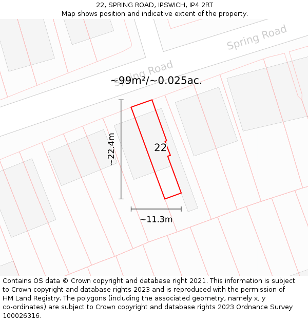 22, SPRING ROAD, IPSWICH, IP4 2RT: Plot and title map