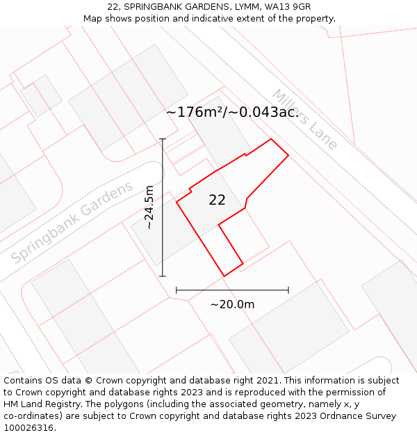 22, SPRINGBANK GARDENS, LYMM, WA13 9GR: Plot and title map