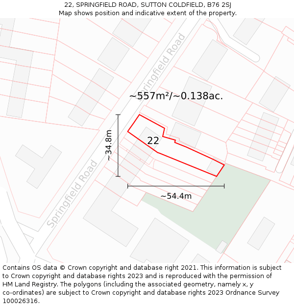 22, SPRINGFIELD ROAD, SUTTON COLDFIELD, B76 2SJ: Plot and title map