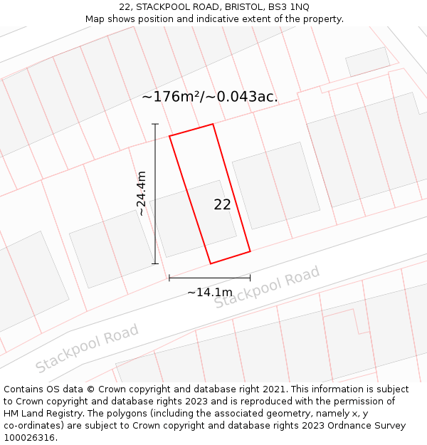 22, STACKPOOL ROAD, BRISTOL, BS3 1NQ: Plot and title map