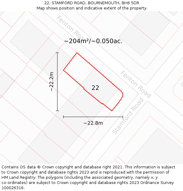 22, STAMFORD ROAD, BOURNEMOUTH, BH6 5DR: Plot and title map