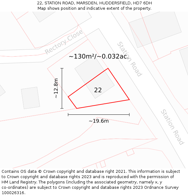 22, STATION ROAD, MARSDEN, HUDDERSFIELD, HD7 6DH: Plot and title map