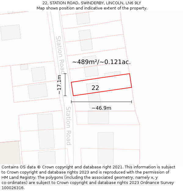 22, STATION ROAD, SWINDERBY, LINCOLN, LN6 9LY: Plot and title map