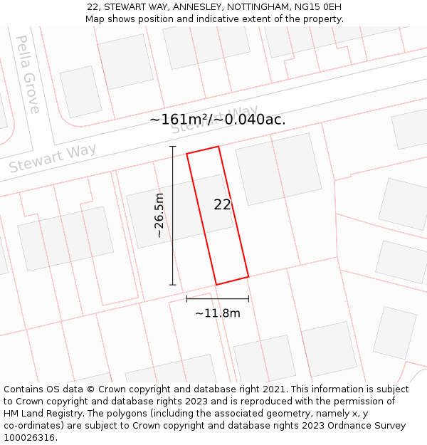 22, STEWART WAY, ANNESLEY, NOTTINGHAM, NG15 0EH: Plot and title map