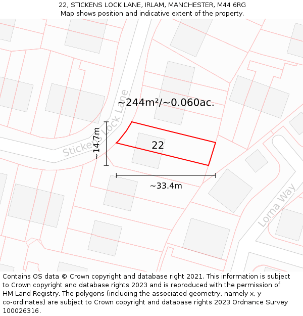 22, STICKENS LOCK LANE, IRLAM, MANCHESTER, M44 6RG: Plot and title map