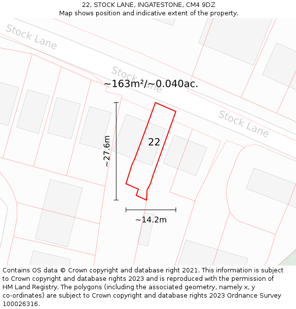 22, STOCK LANE, INGATESTONE, CM4 9DZ: Plot and title map