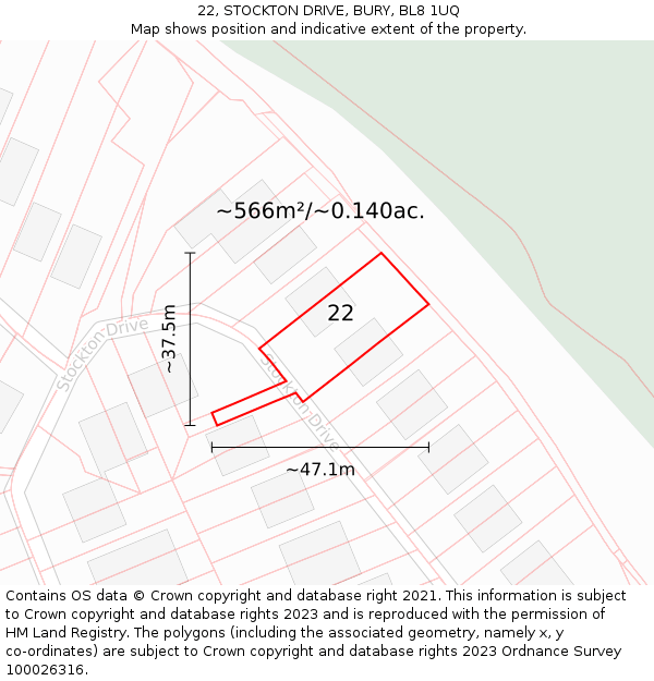 22, STOCKTON DRIVE, BURY, BL8 1UQ: Plot and title map