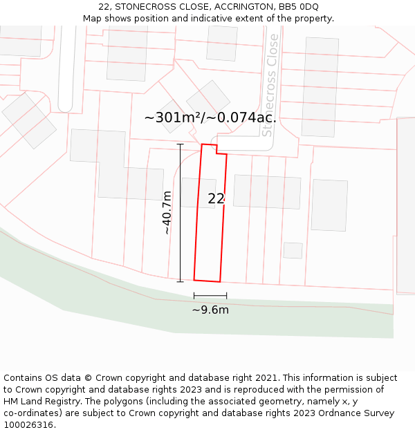 22, STONECROSS CLOSE, ACCRINGTON, BB5 0DQ: Plot and title map