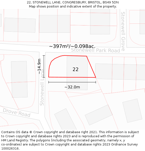 22, STONEWELL LANE, CONGRESBURY, BRISTOL, BS49 5DN: Plot and title map