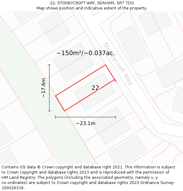 22, STONEYCROFT WAY, SEAHAM, SR7 7DG: Plot and title map