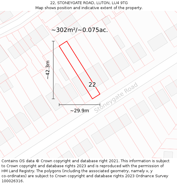 22, STONEYGATE ROAD, LUTON, LU4 9TG: Plot and title map