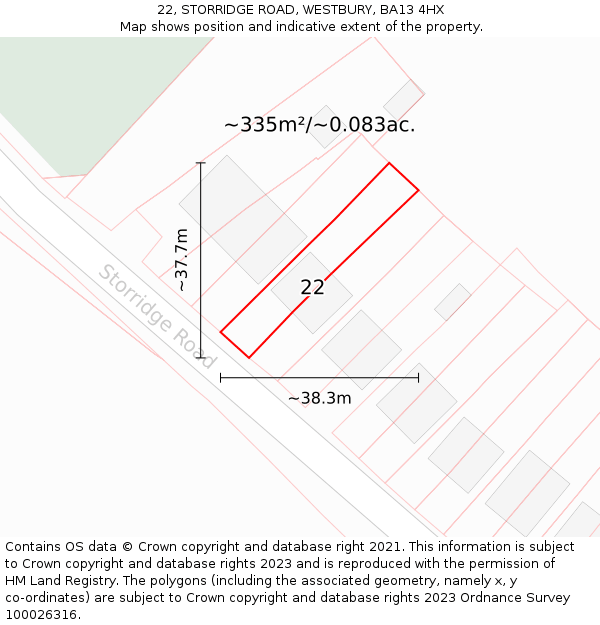 22, STORRIDGE ROAD, WESTBURY, BA13 4HX: Plot and title map