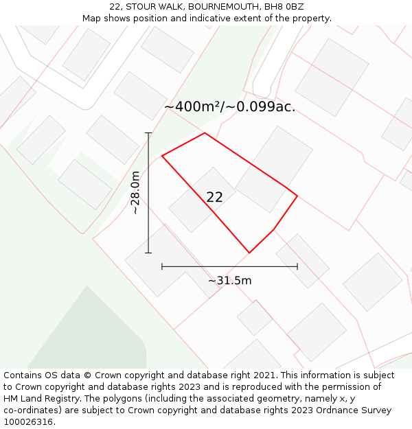 22, STOUR WALK, BOURNEMOUTH, BH8 0BZ: Plot and title map