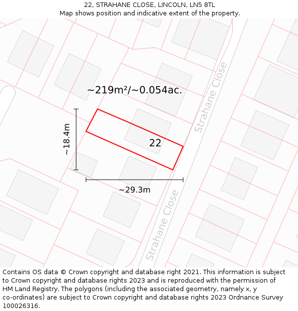 22, STRAHANE CLOSE, LINCOLN, LN5 8TL: Plot and title map