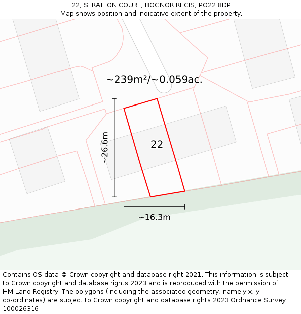 22, STRATTON COURT, BOGNOR REGIS, PO22 8DP: Plot and title map