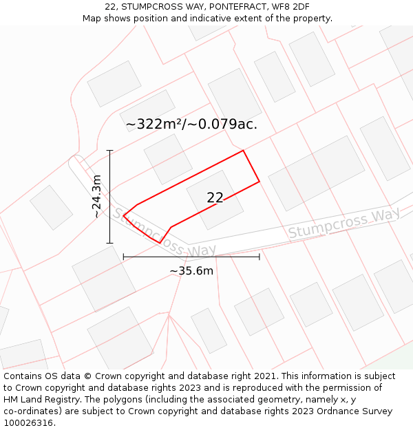22, STUMPCROSS WAY, PONTEFRACT, WF8 2DF: Plot and title map