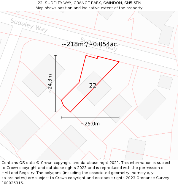 22, SUDELEY WAY, GRANGE PARK, SWINDON, SN5 6EN: Plot and title map