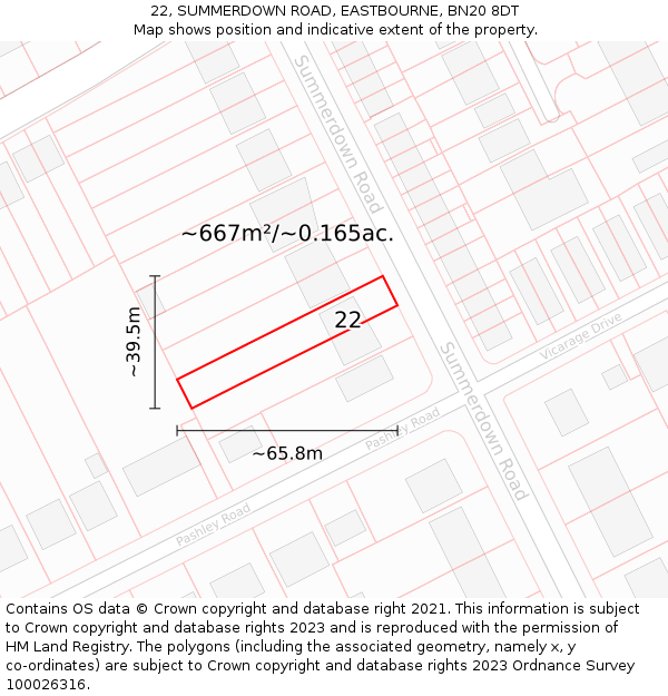 22, SUMMERDOWN ROAD, EASTBOURNE, BN20 8DT: Plot and title map