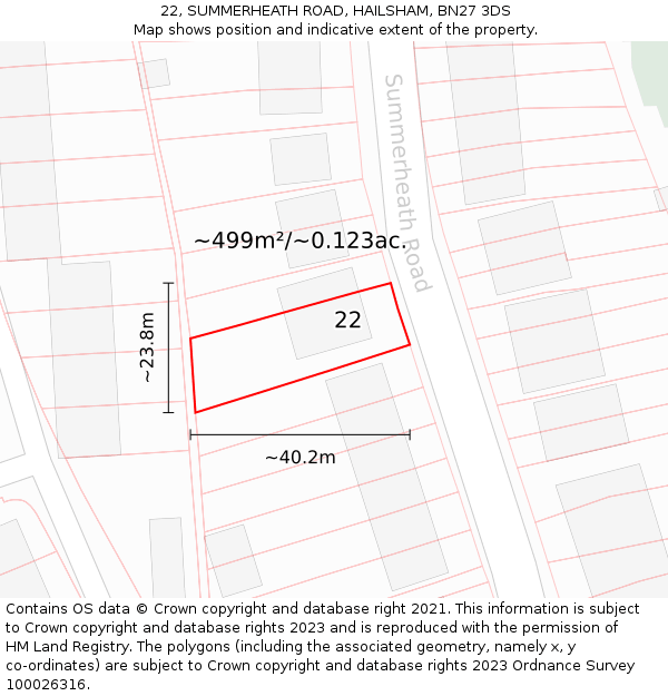 22, SUMMERHEATH ROAD, HAILSHAM, BN27 3DS: Plot and title map