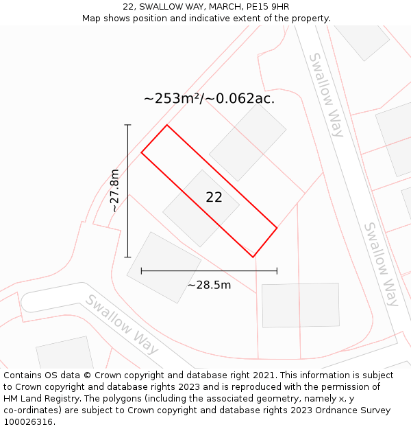 22, SWALLOW WAY, MARCH, PE15 9HR: Plot and title map