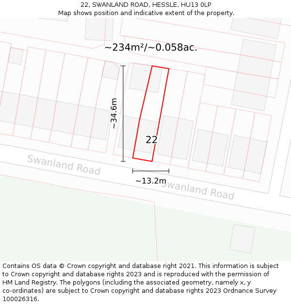 22, SWANLAND ROAD, HESSLE, HU13 0LP: Plot and title map