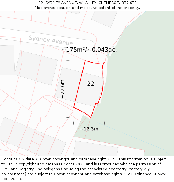 22, SYDNEY AVENUE, WHALLEY, CLITHEROE, BB7 9TF: Plot and title map