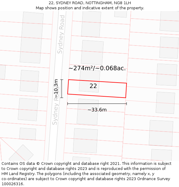 22, SYDNEY ROAD, NOTTINGHAM, NG8 1LH: Plot and title map