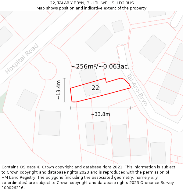 22, TAI AR Y BRYN, BUILTH WELLS, LD2 3US: Plot and title map