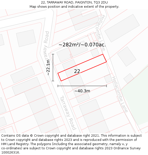 22, TARRAWAY ROAD, PAIGNTON, TQ3 2DU: Plot and title map