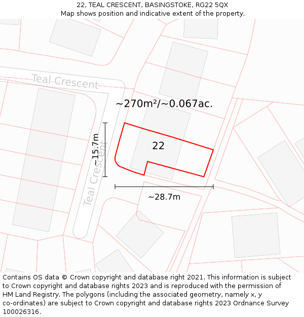 22, TEAL CRESCENT, BASINGSTOKE, RG22 5QX: Plot and title map