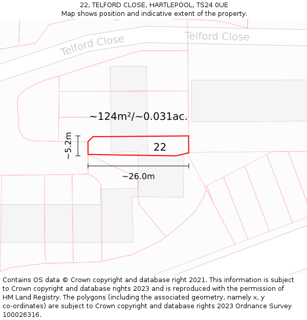 22, TELFORD CLOSE, HARTLEPOOL, TS24 0UE: Plot and title map