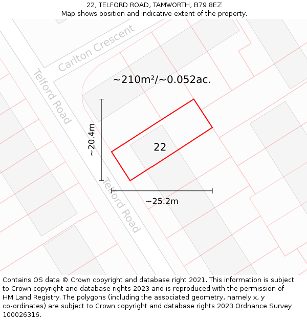 22, TELFORD ROAD, TAMWORTH, B79 8EZ: Plot and title map