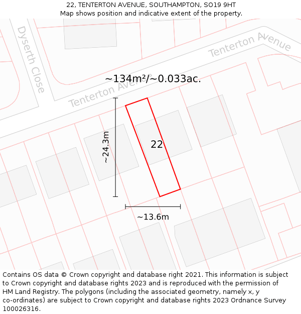 22, TENTERTON AVENUE, SOUTHAMPTON, SO19 9HT: Plot and title map