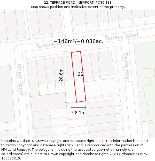 22, TERRACE ROAD, NEWPORT, PO30 1EE: Plot and title map