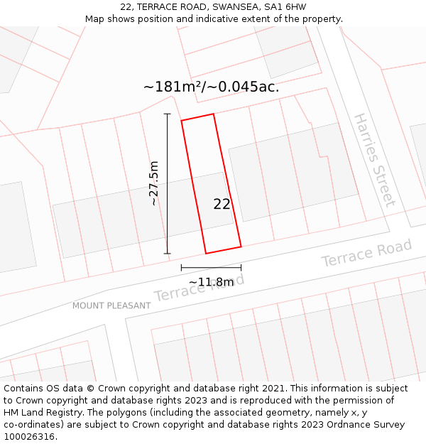 22, TERRACE ROAD, SWANSEA, SA1 6HW: Plot and title map