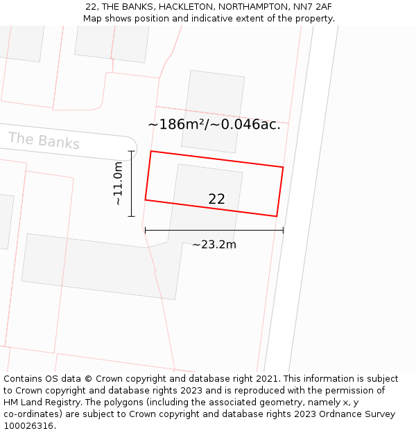 22, THE BANKS, HACKLETON, NORTHAMPTON, NN7 2AF: Plot and title map