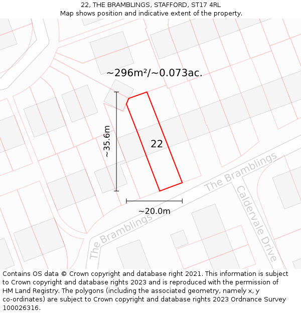 22, THE BRAMBLINGS, STAFFORD, ST17 4RL: Plot and title map
