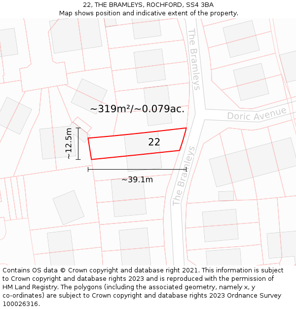 22, THE BRAMLEYS, ROCHFORD, SS4 3BA: Plot and title map