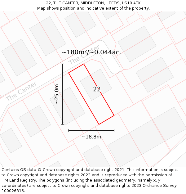 22, THE CANTER, MIDDLETON, LEEDS, LS10 4TX: Plot and title map